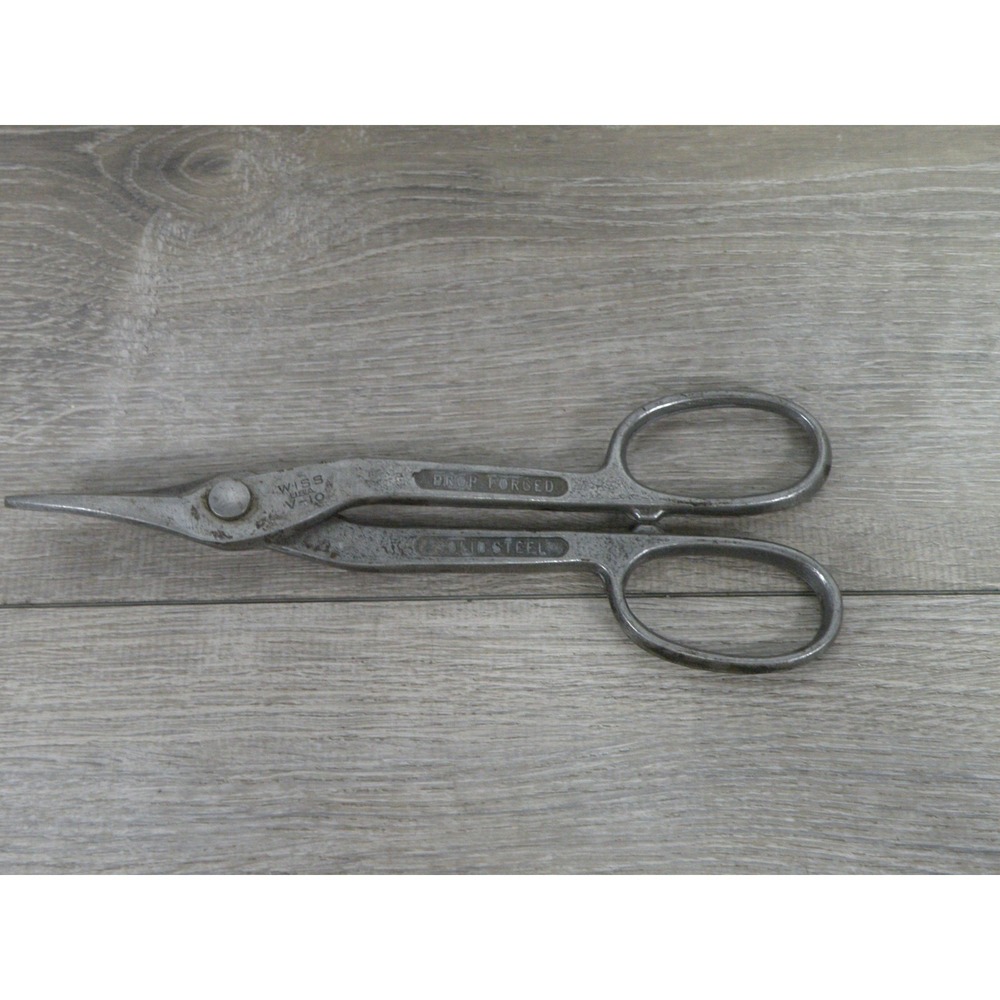 Vintage Wiss V-10 USA Drop Forged Solid Steel Straight Cut Tin Snips Metal